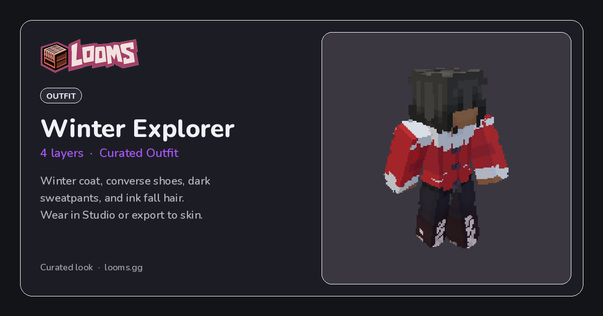 A Minecraft character wearing a layered community outfit from looms